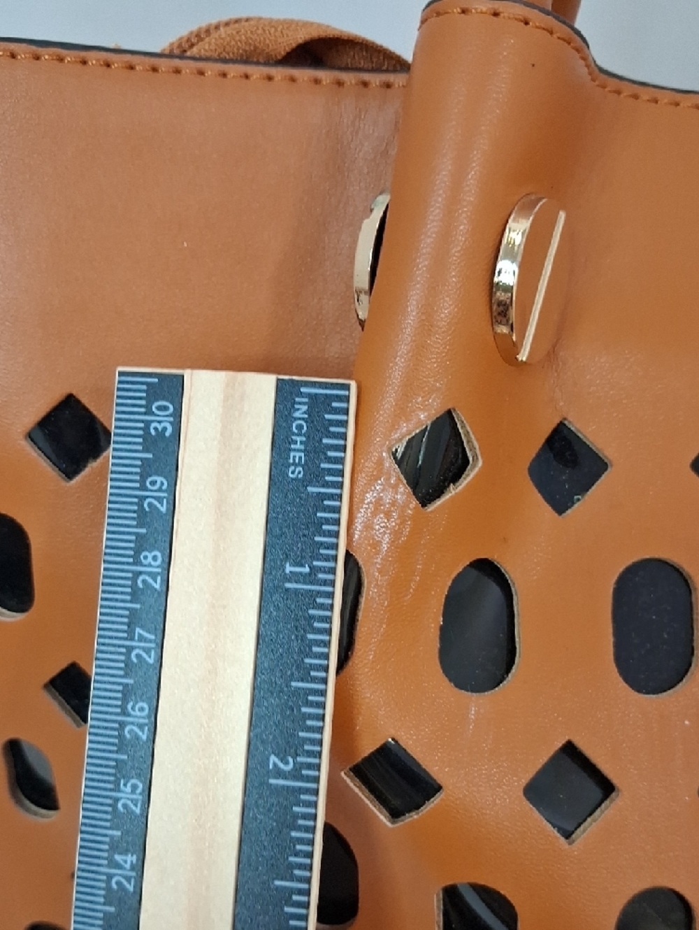 Tan Laser Cut Geometric Tote Bag Double Handle Oversized OS - Picture 7 of 14